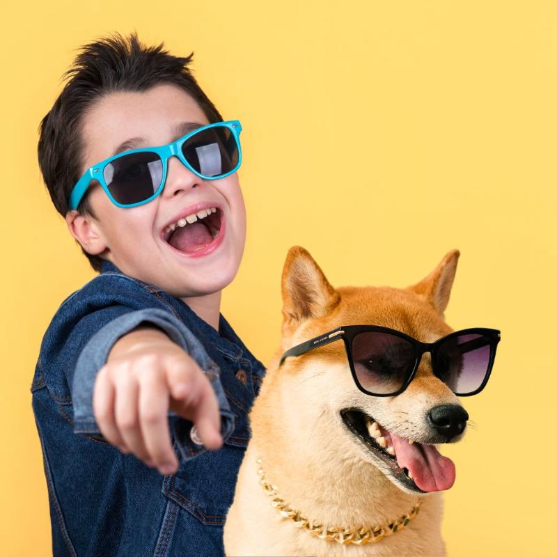 Kid and Dog Wearing Sunglasses