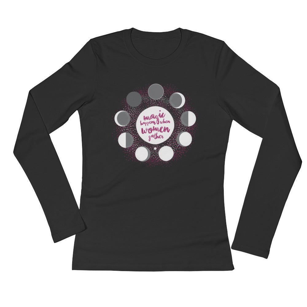 Moon Phase, Red Tent, Goddess, Sacred: Long Sleeve Women's T-Shirt Black & Red - Spiral Spectrum